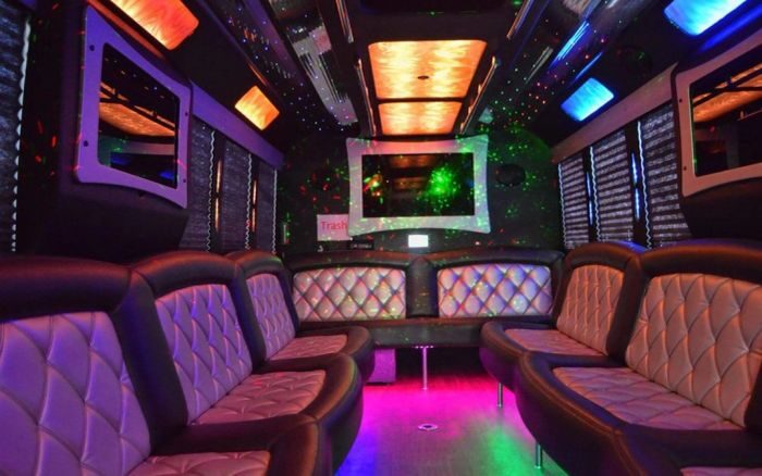 Party bus lounge with LED ceiling – Timnath limo service